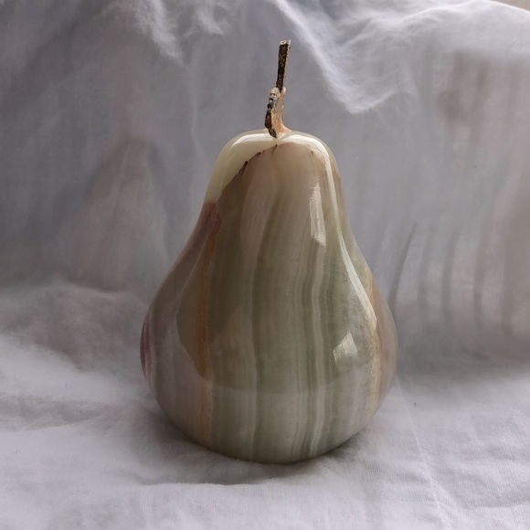 Onyx Pear Decorative Fruit. Gold/Brass Stem. Solid Onyx Marble. - Picture 2 of 11